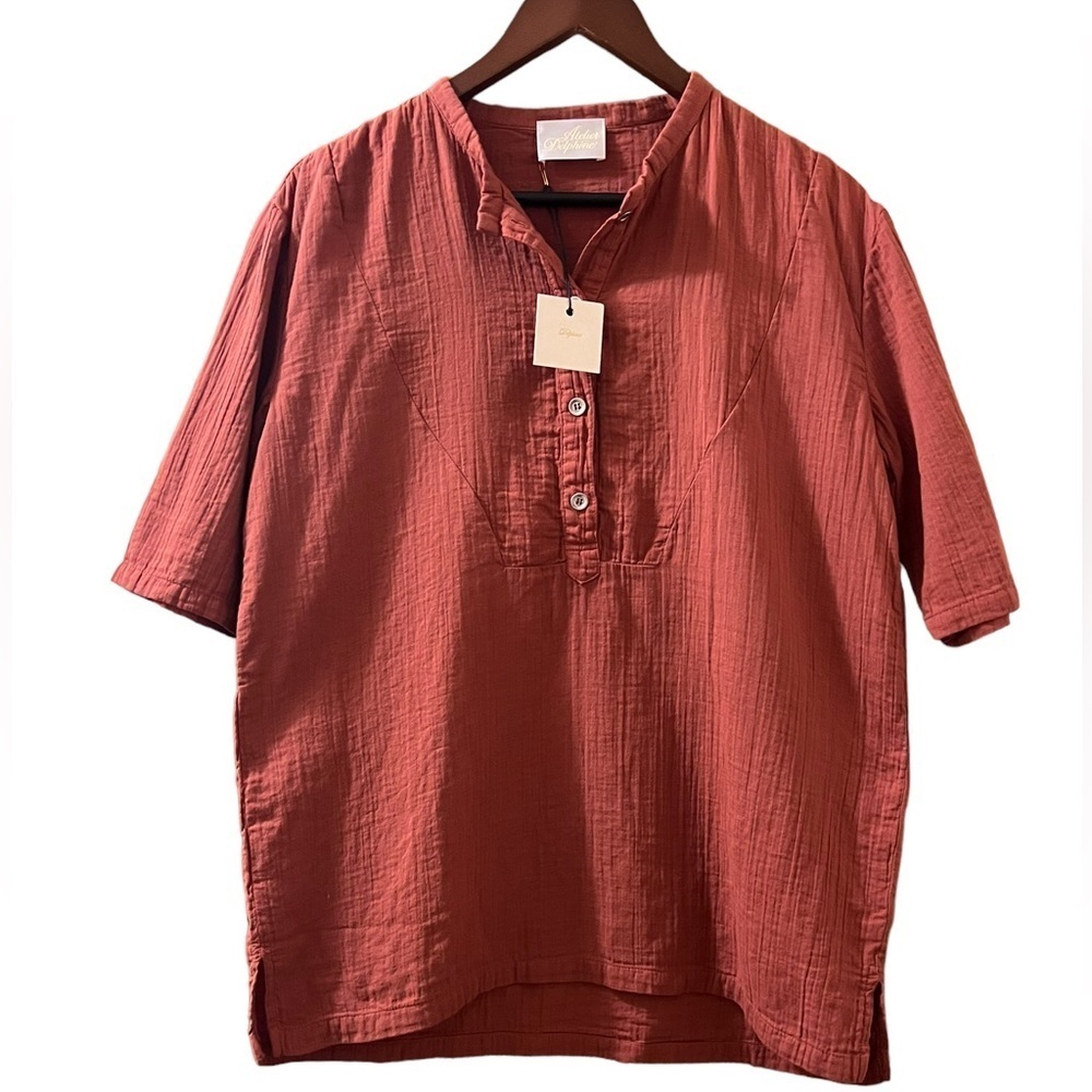 Atelier Delphine Top April Cotton Henley Shirt Sz XS